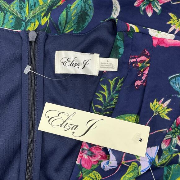 Eliza J Floral Printed Faux Wrap Midi Dress Hi Lo Hem Tie Waist Size 6 - Picture 11 of 11
